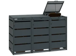 MBOX24 Classic Mülltonnenbox für 3 Mülltonnen (120L) aus Verzinktem Stahl 3er Metall Mülltonnenverkleidung in Anthrazit Robust & Wetterfest* Aufbewahrung