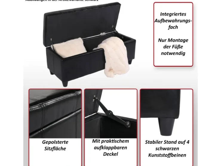MCW Aufbewahrungs-Truhe Kriens Leder/Kunstleder 112x45x45cm
