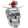 MCW Beistelltisch Totenkopf A19 Polyresin Glastisch Wohnzimmertisch Silber 52x55x55cm