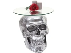 MCW Beistelltisch Totenkopf A19 Polyresin Glastisch Wohnzimmertisch Silber 52x55x55cm