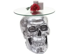 MCW Beistelltisch Totenkopf A19 Polyresin Glastisch Wohnzimmertisch Silber 52x55x55cm