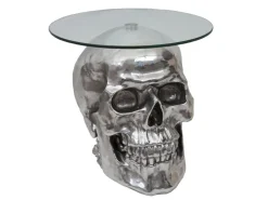 MCW Beistelltisch Totenkopf A19 Polyresin Glastisch Wohnzimmertisch Silber 52x55x55cm