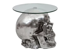 MCW Beistelltisch Totenkopf A19 Polyresin Glastisch Wohnzimmertisch Silber 52x55x55cm