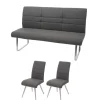MCW Esszimmer-Set G55Bank Küchenstuhl Stuhl Grau-Braun Bank 180cm