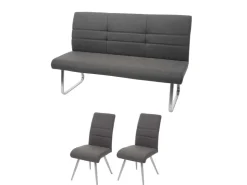 MCW Esszimmer-Set G55Bank Küchenstuhl Stuhl Grau-Braun Bank 180cm