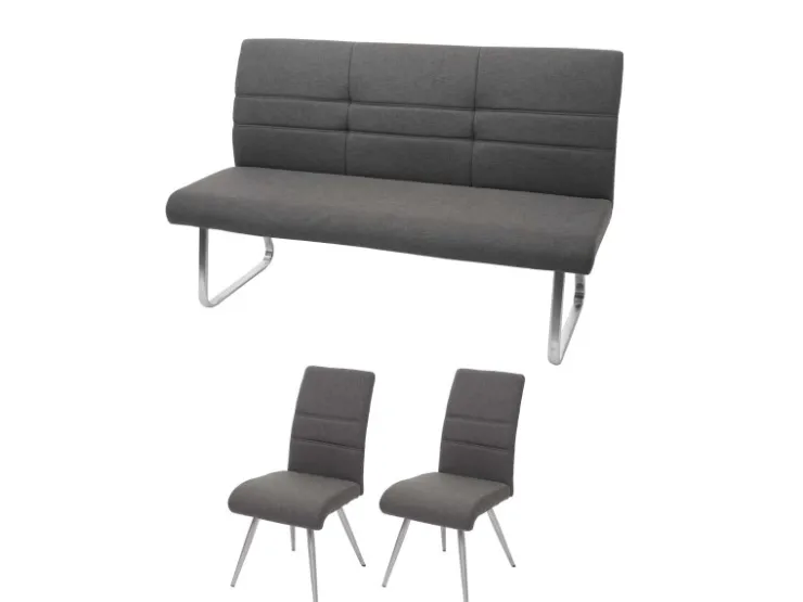 MCW Esszimmer-Set G55Bank Küchenstuhl Stuhl Grau-Braun Bank 180cm