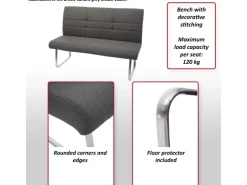 MCW Esszimmer-Set G55Bank Küchenstuhl Stuhl Grau-Braun Bank 180cm