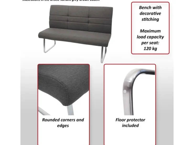MCW Esszimmer-Set G55Bank Küchenstuhl Stuhl Grau-Braun Bank 180cm