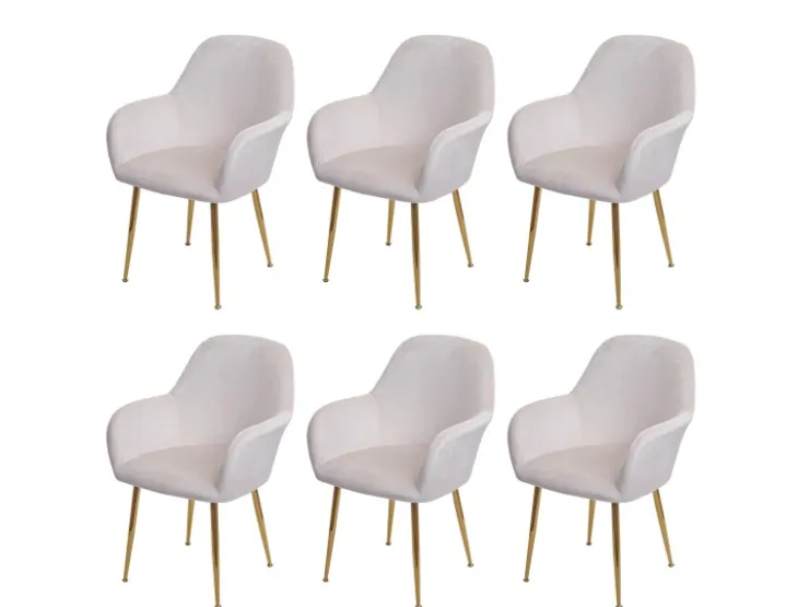 MCW Esszimmerstuhl F18 6er-Set Samt Creme-Weiß Goldene Beine