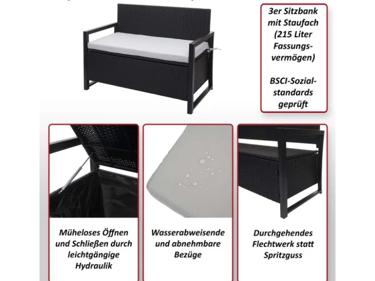 MCW Poly-Rattan 2er Sitzbank F39 -meliert Kissen* Sitzbänke|Kissenbezüge