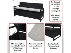 MCW Poly-Rattan 3er Sitzbank F39 Kissen