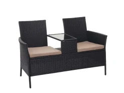 MCW Poly-Rattan Sitzbank mit Tisch E24 Kissen Creme* Sitzbänke|Kissenbezüge