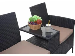 MCW Poly-Rattan Sitzbank mit Tisch E24 Kissen Creme* Sitzbänke|Kissenbezüge