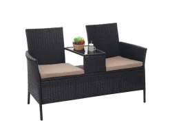 MCW Poly-Rattan Sitzbank mit Tisch E24 Kissen Creme* Sitzbänke|Kissenbezüge