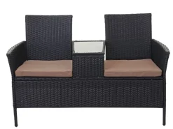 MCW Poly-Rattan Sitzbank mit Tisch E24 Kissen Creme* Sitzbänke|Kissenbezüge