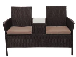 MCW Poly-Rattan Sitzbank mit Tisch E24 Kissen Creme* Kissen