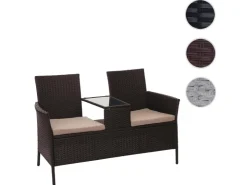 MCW Poly-Rattan Sitzbank mit Tisch E24 Kissen Creme* Kissen