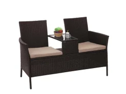 MCW Poly-Rattan Sitzbank mit Tisch E24 Kissen Creme* Kissen