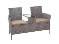 MCW Poly-Rattan Sitzbank mit Tisch E24 Kissen Creme* Kissen