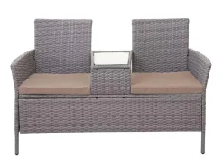 MCW Poly-Rattan Sitzbank mit Tisch E24 Kissen Creme* Kissen