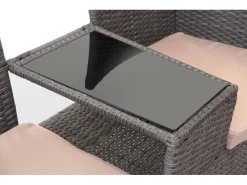 MCW Poly-Rattan Sitzbank mit Tisch E24 Kissen Creme* Kissen