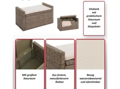 MCW Sitzbank Genua Rattan Staufach Honigfarben* Kissen