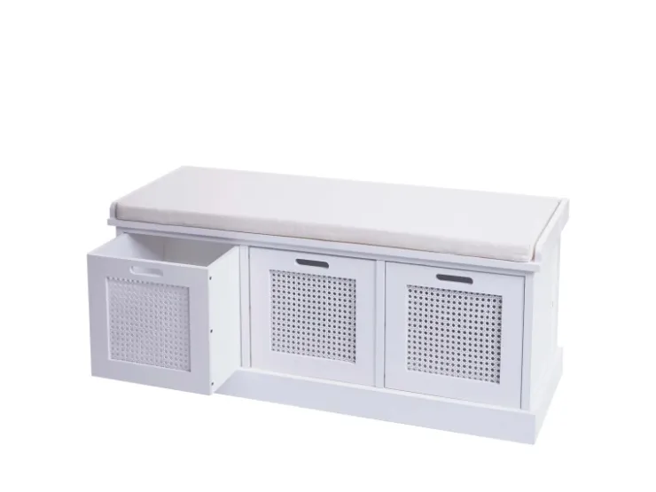 MCW Sitzbank J49 Aufbewahrungsboxen 47x110x40cm Polster Creme-* Sitzbänke