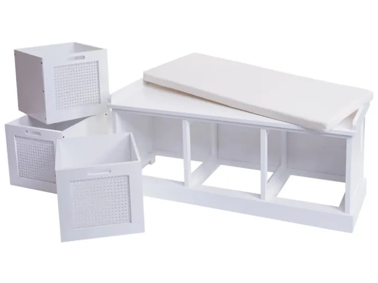 MCW Sitzbank J49 Aufbewahrungsboxen 47x110x40cm Polster Creme-* Sitzbänke