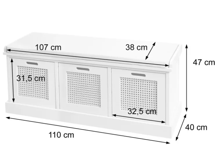 MCW Sitzbank J49 Aufbewahrungsboxen 47x110x40cm Polster Creme-* Sitzbänke