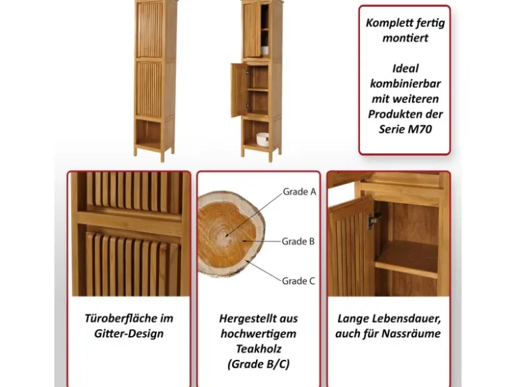 MCW Teak-Hochschrank M70 2 Türen 5 Fächer