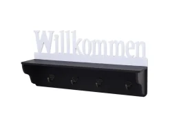 MCW Wandgarderobe D41 Willkommen 4 Haken Schwarz/weiß* Garderoben