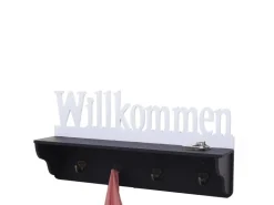MCW Wandgarderobe D41 Willkommen 4 Haken Schwarz/weiß* Garderoben