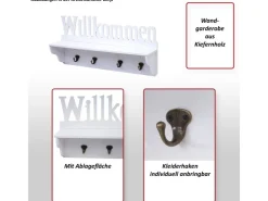 MCW Wandgarderobe D41 Willkommen 4 Haken Weiß* Garderoben