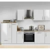 Menke Küchenzeile White Premium 300 cm Lack Weiß Hochglanz-Asteiche Nachbildung* Weißlacke