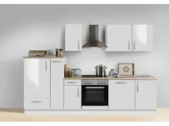 Menke Küchenzeile White Premium 300 cm Lack Weiß Hochglanz-Asteiche Nachbildung* Weißlacke