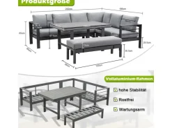 MeXo Aluminium Lounge-Set mit Esstisch für 8 Personen* Kissenbezüge