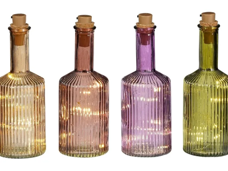 Mica Decorations Flasche Braun Grün Lila Hellbraun LED Ø 8 cm Farbsortiert