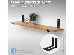 ML-Design 4 Stück Regalhalterung 20x4x14 cm Schwarz Metall 8 Zoll L-Form* Regale Schwarz|Metallregale