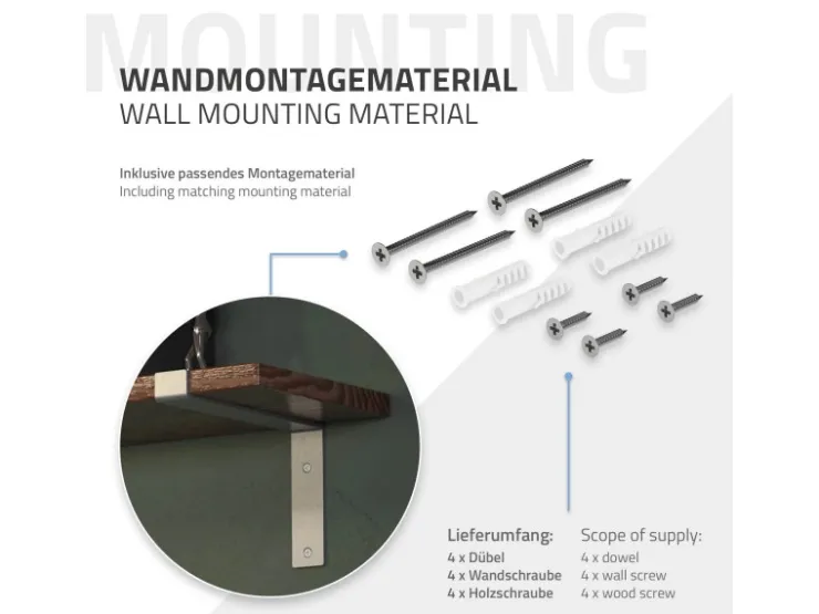 ML-Design 4 Stück Regalhalterung 25x4x14,5 cm Grau aus Metall 10 Zoll L-Form* Schweberegale