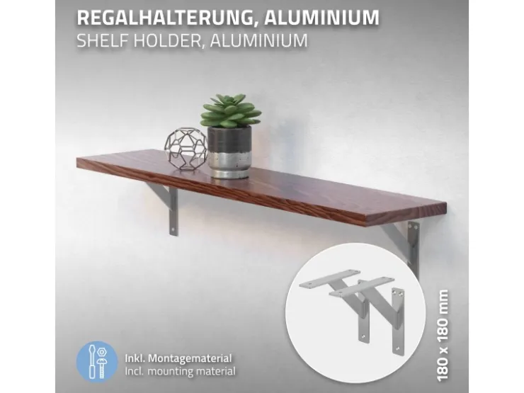ML-Design 4 Stück Regalhalterung 180 x 180 mm Silber Aluminium Schwebende