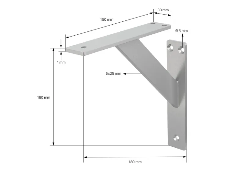 ML-Design 4 Stück Regalhalterung 180 x 180 mm Silber Aluminium Schwebende
