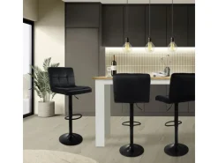 ML-Design Barhocker 2Er Set aus Samt Schwarz Barstuhl mit Rückenlehne Fußstütze