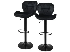 ML-Design Barhocker 2Er Set Samt Schwarz Gepolsterter Barstuhl mit Rückenlehne* Hocker