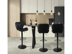 ML-Design Barhocker 2Er Set Samt Schwarz Gepolsterter Barstuhl mit Rückenlehne* Hocker