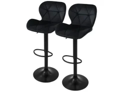 ML-Design Barhocker 2Er Set Samt Schwarz Gepolsterter Barstuhl mit Rückenlehne* Hocker