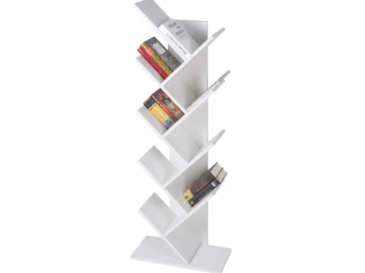 ML-Design Bücherregal mit 9 Ebenen in Baumform 50x25x140cm Weiß Holz Standregal* Holzregale