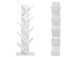 ML-Design Bücherregal mit 9 Ebenen in Baumform 50x25x140cm Weiß Holz Standregal* Holzregale