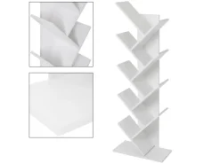 ML-Design Bücherregal mit 9 Ebenen in Baumform 50x25x140cm Weiß Holz Standregal* Holzregale