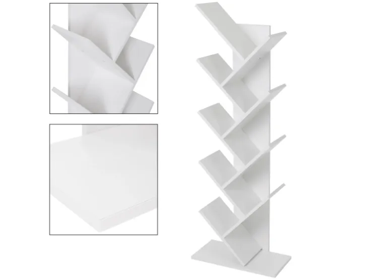 ML-Design Bücherregal mit 9 Ebenen in Baumform 50x25x140cm Weiß Holz Standregal* Holzregale