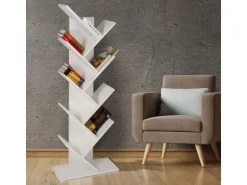 ML-Design Bücherregal mit 9 Ebenen in Baumform 50x25x140cm Weiß Holz Standregal* Holzregale